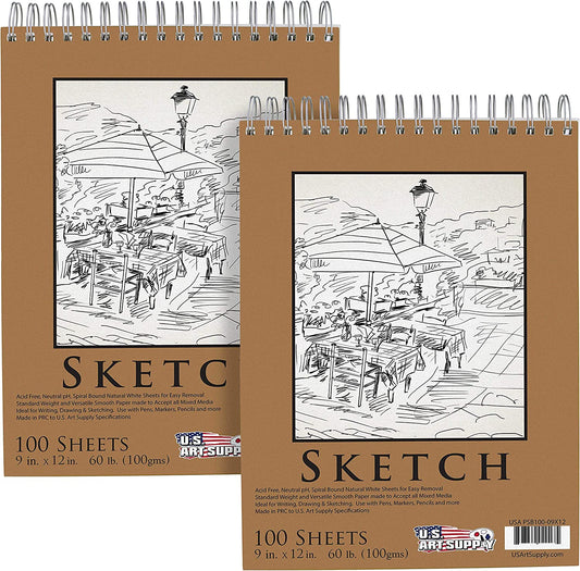 9X12" Sketch Pad Pack of 2, 100 Sheets Each for Adults, Students